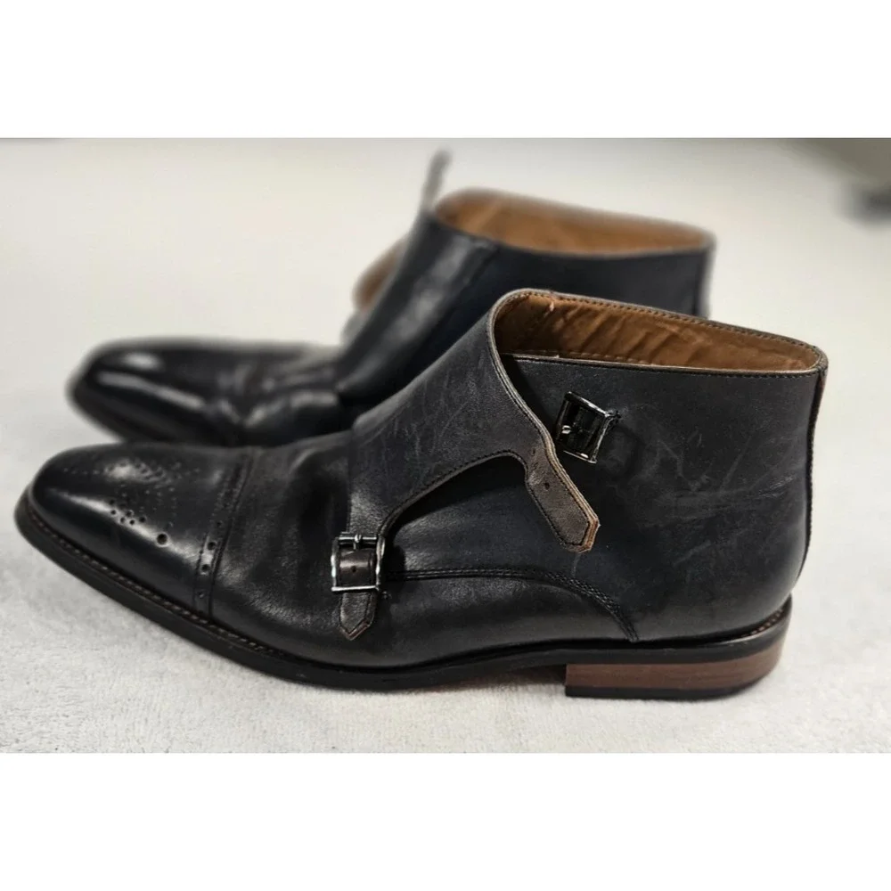 La Milano Memory Foam Genuine Leather Gino Navy Shoes 12M Double Monk Strap